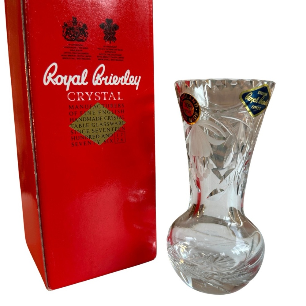 NIB Vintage Royal Brierley Crystal 5” Thistle Bud Vase Extremely Rare in US!